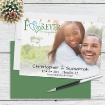 Green Blue Linked Hearts Save the Date