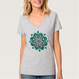 Green/Blue Mandala V-Nacken-T - Shirt