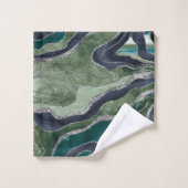 Green Blue Marble Agate Silver Glitzer Glam #1 Badhandtuch Set (Waschlappen)