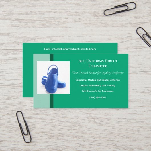 Green Blue Medical Clogs Uniform Visitenkarte (Vorderseite/Rückseite Beispiel)