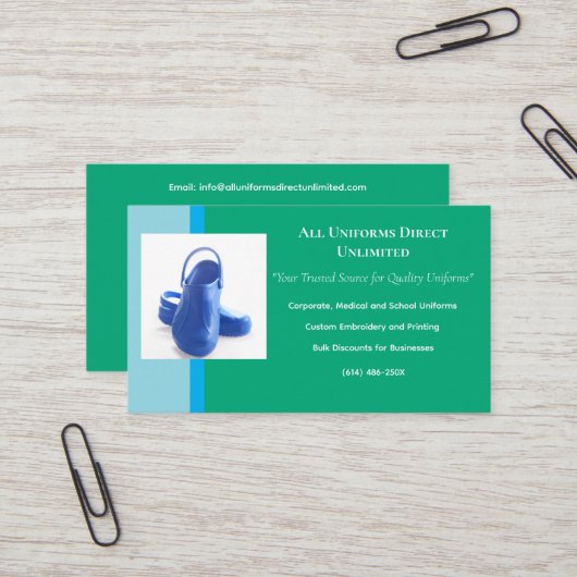 Green Blue Medical Clogs Uniform Visitenkarte (Vorderseite/Rückseite Beispiel)