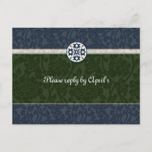 Green & Blue Medieval Brocade uAwg Einladungspostkarte