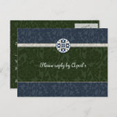 Green & Blue Medieval Brocade uAwg Einladungspostkarte (Vorne/Hinten)