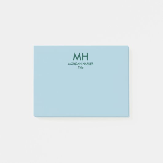 Green Blue Minimal Clean Initials Post-it Klebezettel (Vorderseite)