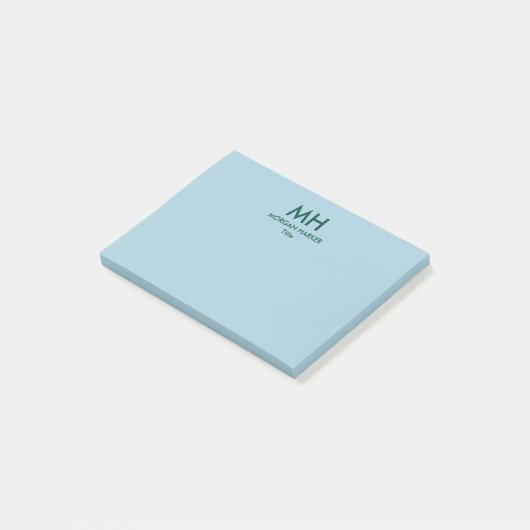 Green Blue Minimal Clean Initials Post-it Klebezettel (angewinkelt)