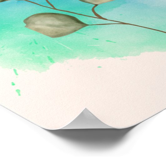 Green & Blue Minimalistisch Blätter Poster (Ecke)