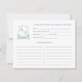 Green Blue Monogram Brautparty Rezept Card Einladung (Vorderseite)