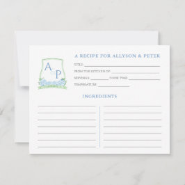 Green Blue Monogram Brautparty Rezept Card Einladung