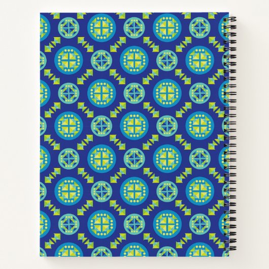 Green Blue Monogram Geometric Muster Notebook Notizblock (Rückseite)