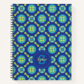 Green Blue Monogram Geometric Muster Notebook Notizblock (Vorderseite)