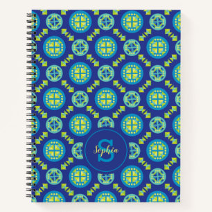 Green Blue Monogram Geometric Muster Notebook Notizblock