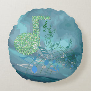 Green&Blue Musiknotens Aqua Abstraktes Rundkissen Rundes Kissen