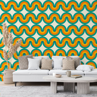 Green Blue Orange Gelb Halbkreis Waves Muster Tapete