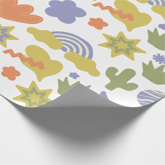 Green Blue & Orange Handgezeichneter Stil in Babyd Geschenkpapier (Ecke)