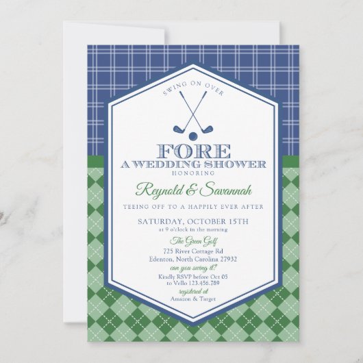 Green Blue PAR T-SHIRT Golf Couple Dusche Einladun Einladung (Vorderseite)