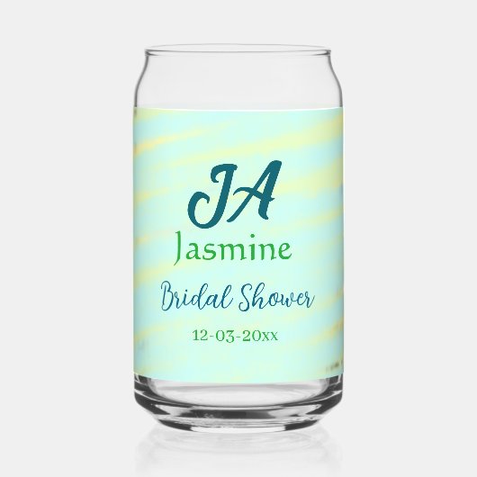 Green blue pastel watercolor bridal shower name da dosenglas (Vorderseite)