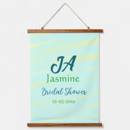 Green blue pastel watercolor bridal shower name da wandteppich mit holzrahmen