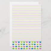 Green Blue Pastel Watercolor Hearts Lined Briefpapier (Vorne/Hinten)