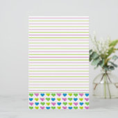 Green Blue Pastel Watercolor Hearts Lined Briefpapier (Stehend Vorderseite)