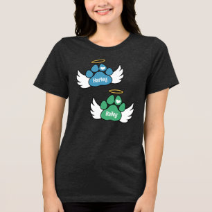 Green & Blue Paws Angel Wings 2 Hunde Memorial Tri-Blend Shirt