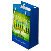 Green Blue Peace Liebe Light Hanukkah Menorah Bold Kleine Geschenktüte (Rückseite Schrägansicht)