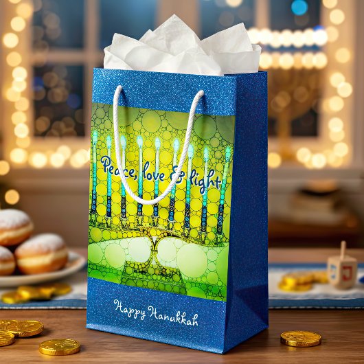 Green Blue Peace Liebe Light Hanukkah Menorah Bold Kleine Geschenktüte