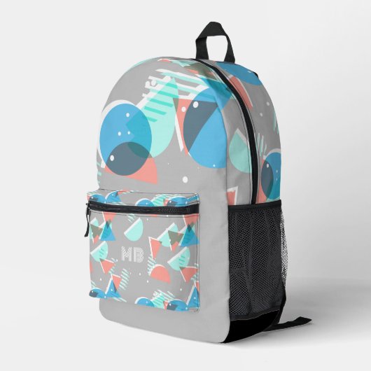 Green Blue Peach Orange Grau Midjahrs Kunst Bedruckter Rucksack (Rückseitige Ecke Rechts)