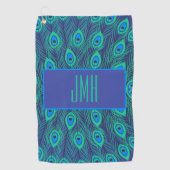 GREEN BLUE PEACOCK FEATHER PATTER with MONOGRAM Golfhandtuch (Vorderseite)