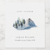 Green Blue Pine Woods Mountain Baby Dusche Weinetikett (Einzelnes Label)