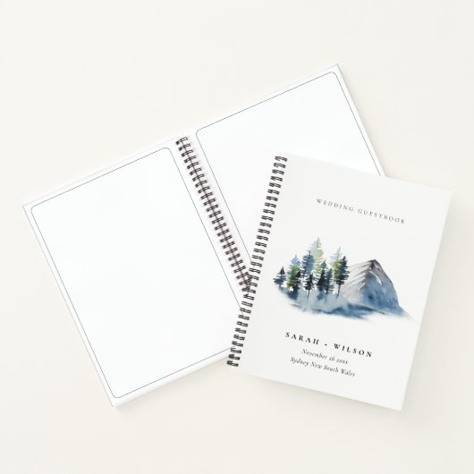 Green Blue Pine Woods Mountain Wedding Guestbook Notizblock (Innenseite)