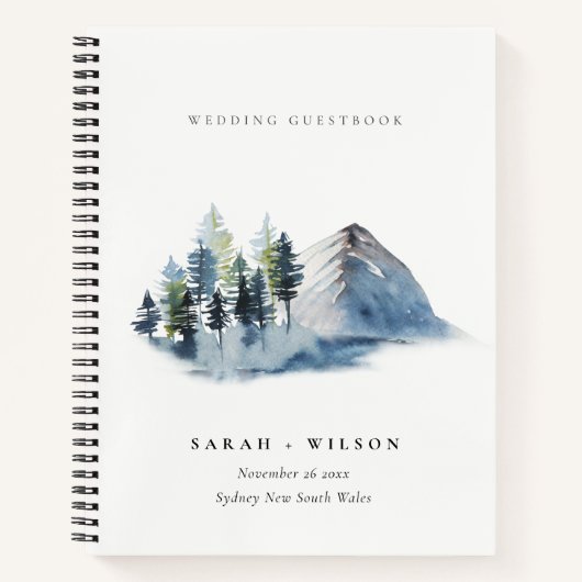 Green Blue Pine Woods Mountains Wedding Gästebuch Notizblock (Vorderseite)