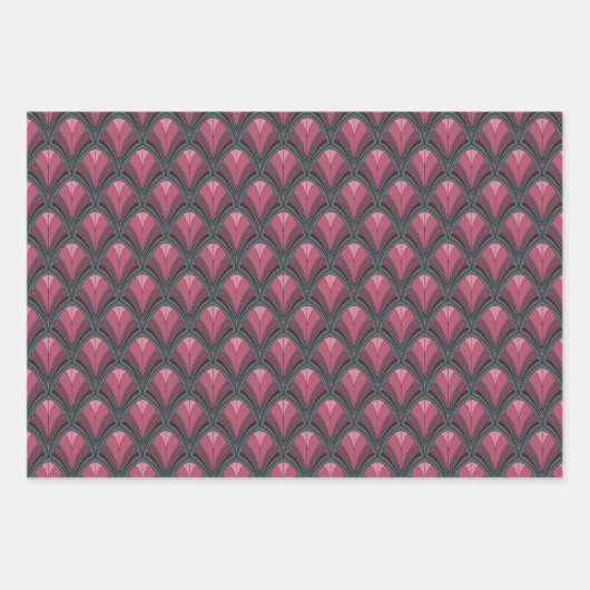 GREEN BLUE PINK GRAY ART DECO PATTERIEN GESCHENKPAPIER SET (Vorderseite 2)
