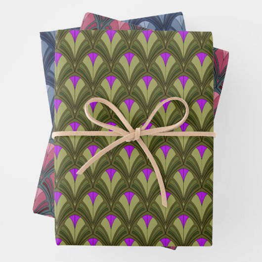GREEN BLUE PINK GRAY ART DECO PATTERIEN GESCHENKPAPIER SET (Beispiel)