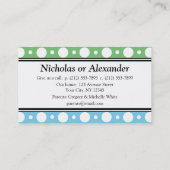 Green Blue Polka Dots Visitenkarten Telefonnummerkarte (Rückseite)