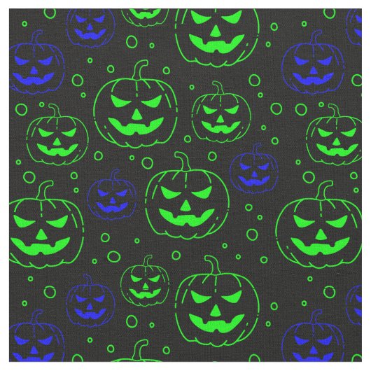 Green & Blue Pumpkins auf Black Stoff (Nahaufnahme)