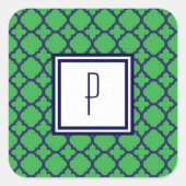 Green Blue Quatrefoil Monogram Stickers (Vorderseite)