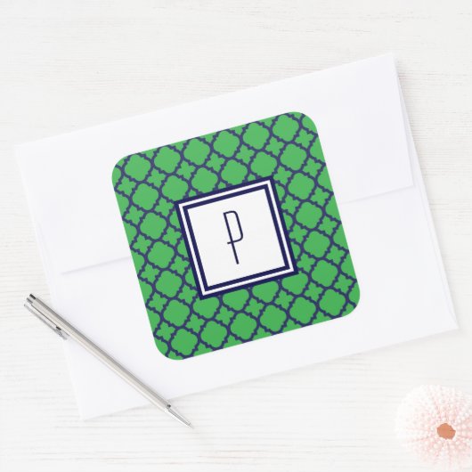 Green Blue Quatrefoil Monogram Stickers (Umschlag)