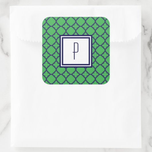 Green Blue Quatrefoil Monogram Stickers (Tasche)