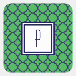 Green Blue Quatrefoil Monogram Stickers