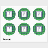 Green Blue Quatrefoil Monogram Stickers (Blatt)