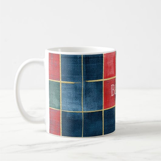 Green Blue Red Gold Plaid Stripes Kaffeetasse (Links)
