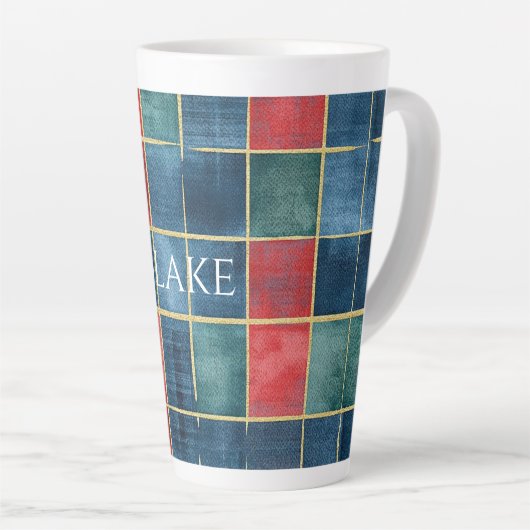 Green Blue Red Gold Plaid Stripes Milchtasse (Rechte Ecke)