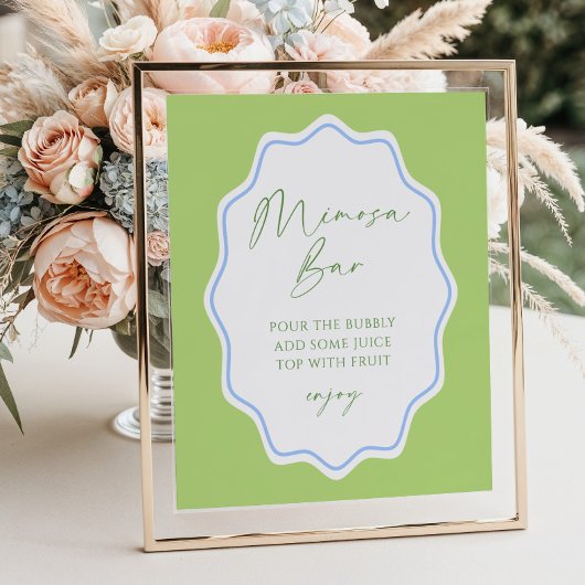 Green Blue Scallope Frame Bridal Mimosa Bar Poster
