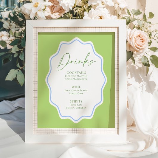 Green Blue Scalloped Frame Bridal Drinks Poster