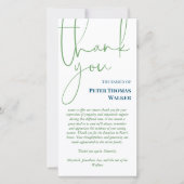 Green Blue Script & Foto Beerdigung Danke (Vorderseite)