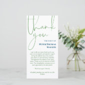 Green Blue Script & Foto Beerdigung Danke (Stehend Vorderseite)