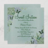 Green & Blue Shimmer Schmetterling Sweet 16 Einlad Einladung (Vorne/Hinten)