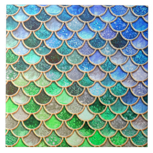 Green Blue Shiny Ombre Glitzer Mermaid Scales Fliese