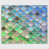 Green Blue Shiny Ombre Glitzer Mermaid Scales Geschenkpapier (Flach)