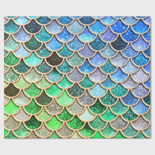 Green Blue Shiny Ombre Glitzer Mermaid Scales Geschenkpapier (Flach)